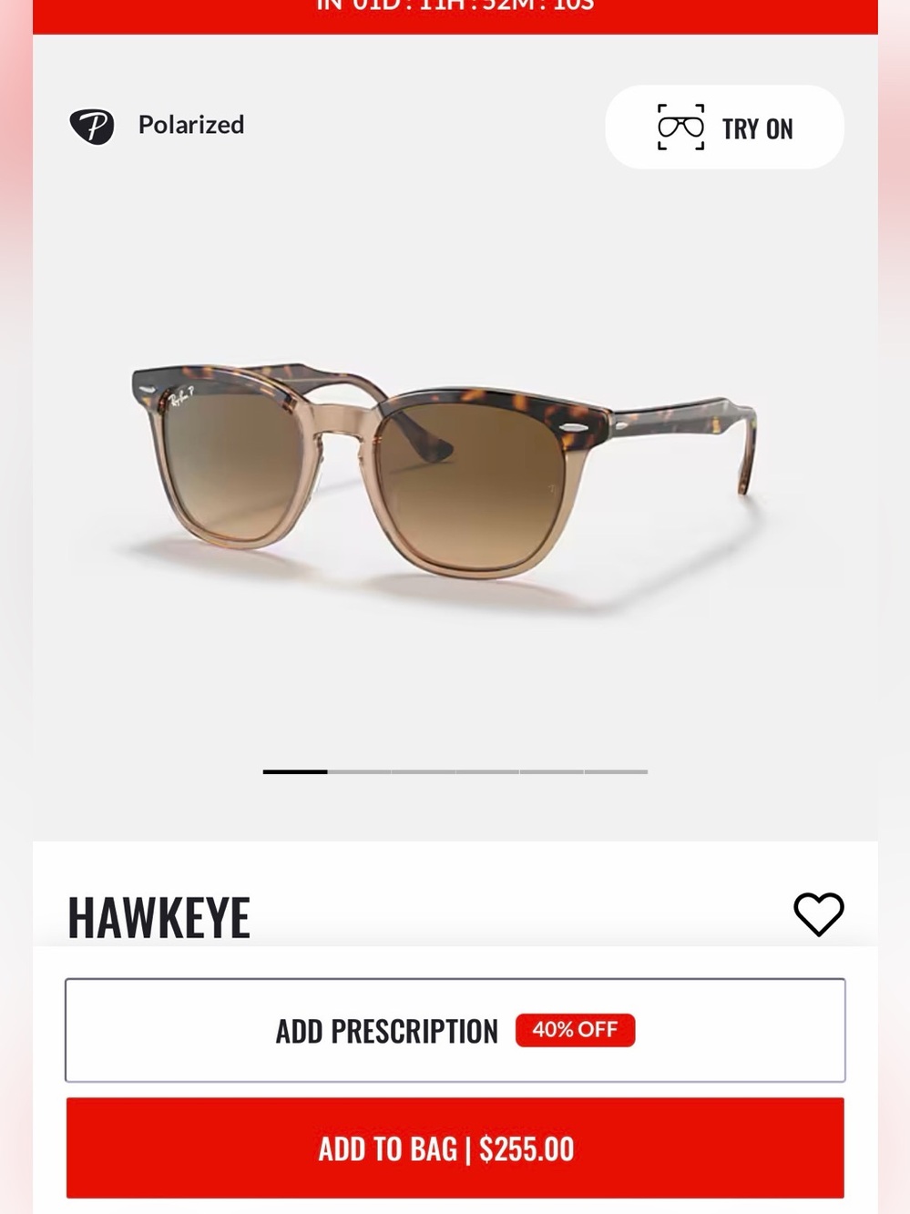 Ray-Ban Tortoiseshell and Brown Gradient Hawkeye Sunglasses - Picture 7 of 9